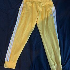 Adidas Men's Yellow Sweatpants with White Stripes